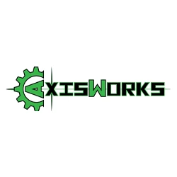 Axis Works logo featuring a green gear and stylized text, relevant to trusted gunsmiths for Sherman Wildcat cartridges.